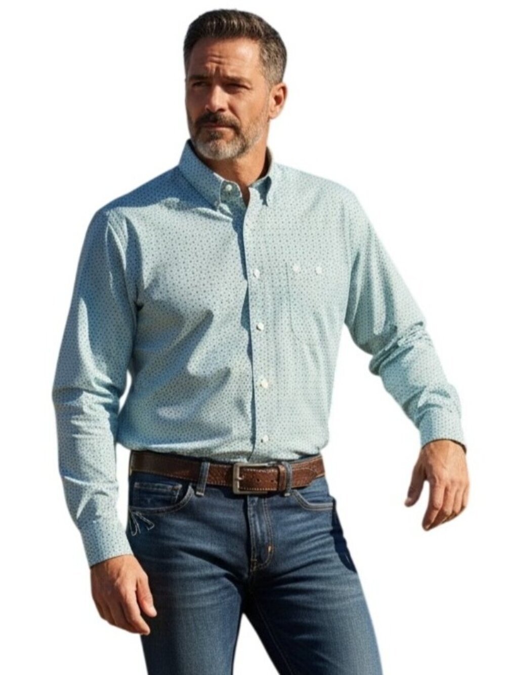 Wrangler Mens Diamond Geo Print Long Sleeve Button Up Shirt~Size M~Teal L13 02